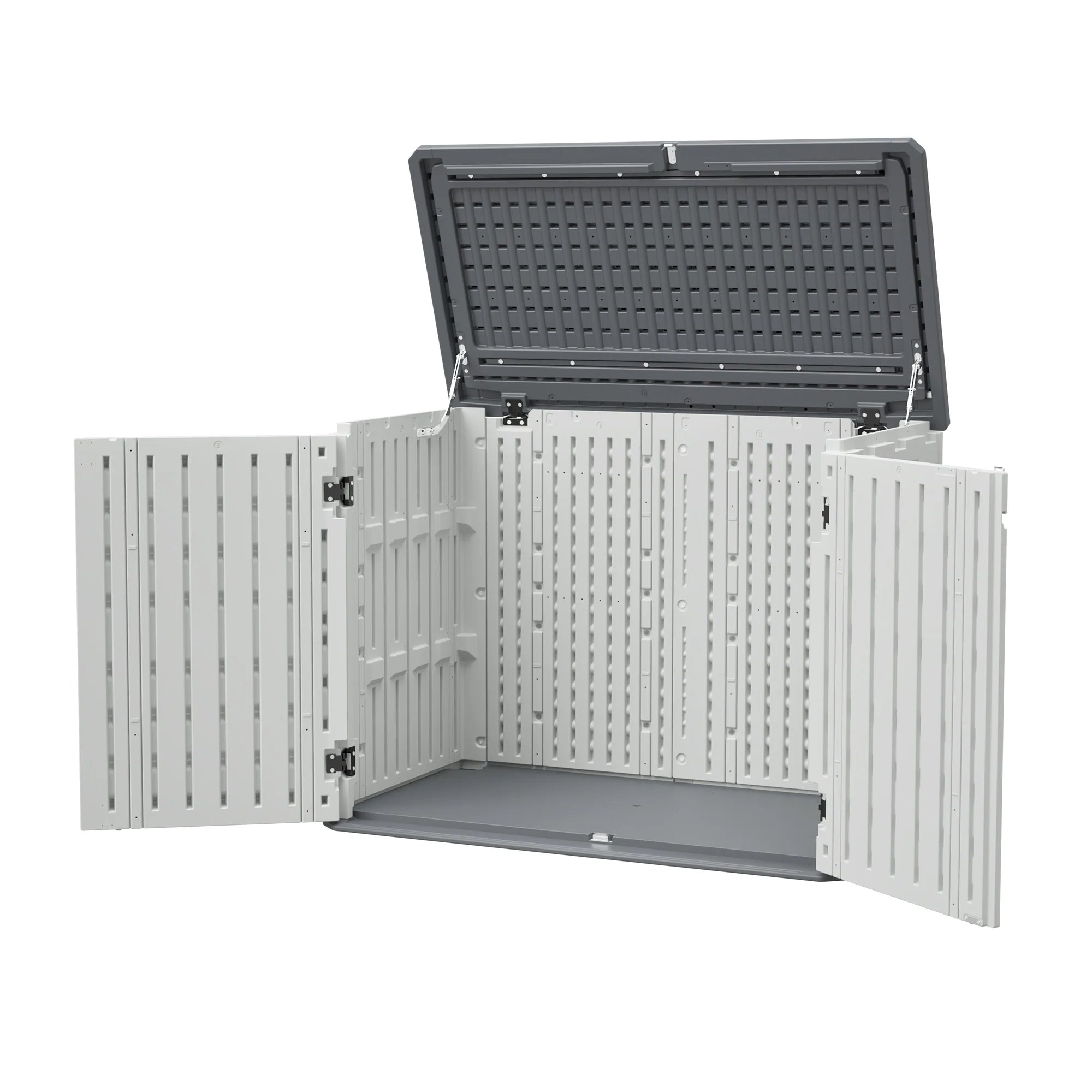 AECOJOY Horizontal Storage Shed Weather Resistance, Lockable Outdoor Storage Cabinet – 28 Cu.ft, Ivory White