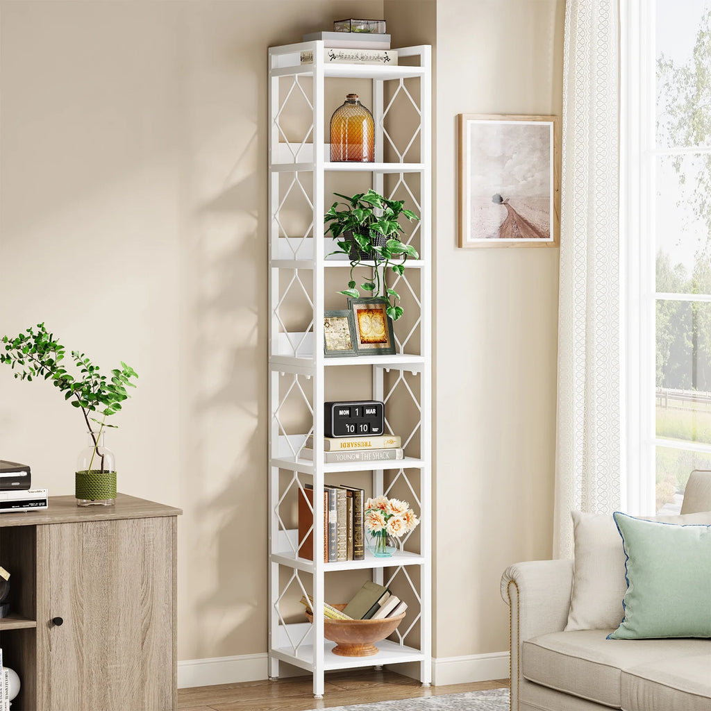Tribesigns 78.7 in Tall Narrow Bookshelf, Freestanding 7 - Tier Bookcase, Skinny Corner Storage Organizer for Home Office