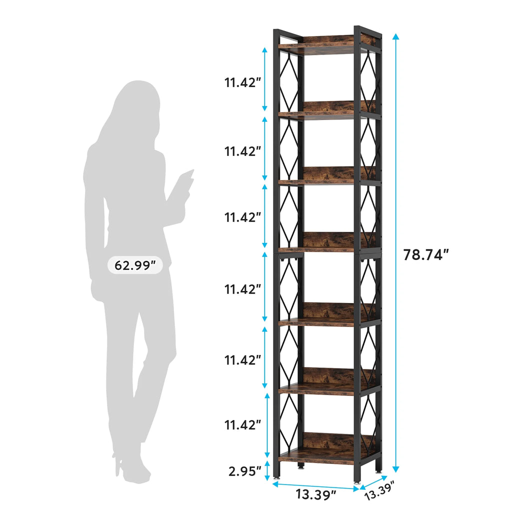 Tribesigns 78.7 in Tall Narrow Bookshelf, Freestanding 7 - Tier Bookcase, Skinny Corner Storage Organizer for Home Office