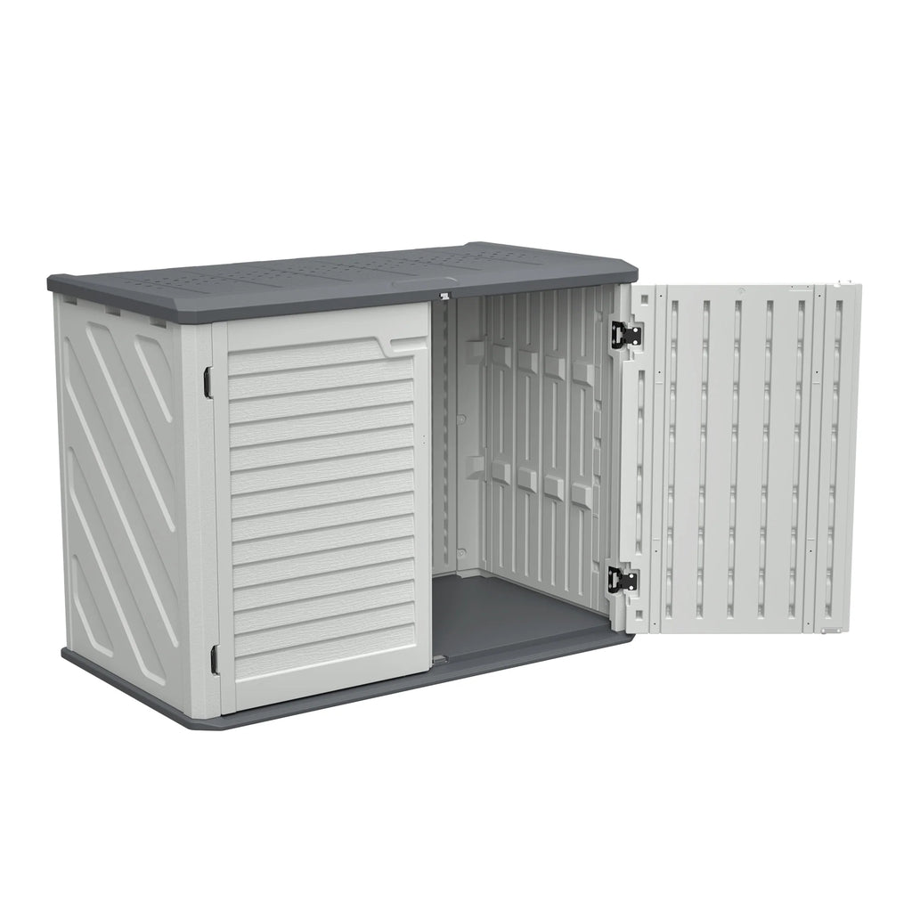 AECOJOY Horizontal Storage Shed Weather Resistance, Lockable Outdoor Storage Cabinet – 28 Cu.ft, Ivory White