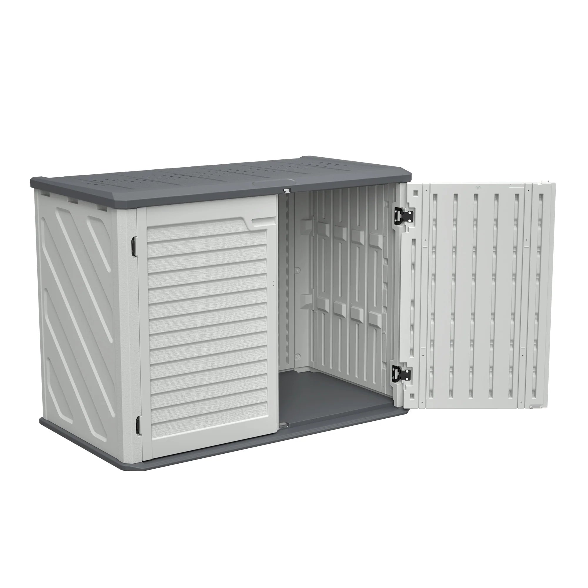 AECOJOY Horizontal Storage Shed Weather Resistance, Lockable Outdoor Storage Cabinet – 28 Cu.ft, Ivory White