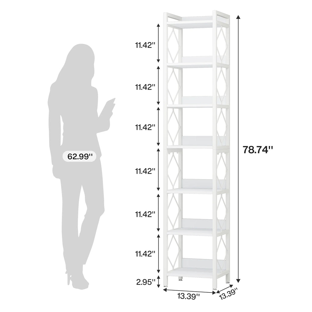 Tribesigns 78.7 in Tall Narrow Bookshelf, Freestanding 7 - Tier Bookcase, Skinny Corner Storage Organizer for Home Office