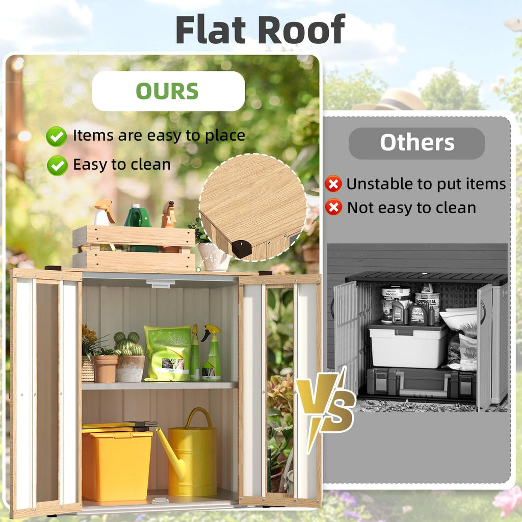 AECOJOY Small Outdoor Storage Cabinet Waterproof with Shelves, Vertical Garden Storage Sheds