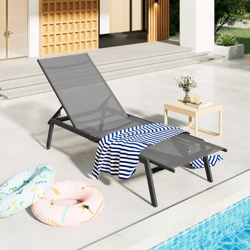 AECOJOY Patio Lounge Chairs, Outdoor Chaise Lounge with Wheels, Dark Grey, 4PCS